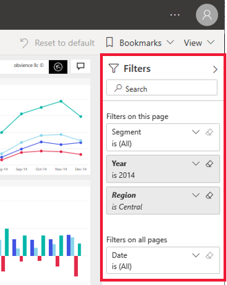 Screenshot of a three page level filter on the Power BI filter pane.
