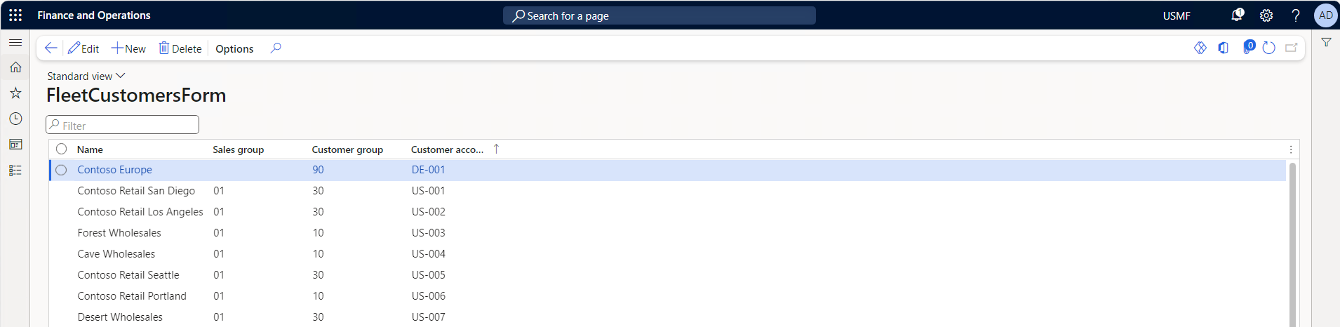 Screenshsot of the FleetCustomersForm page.