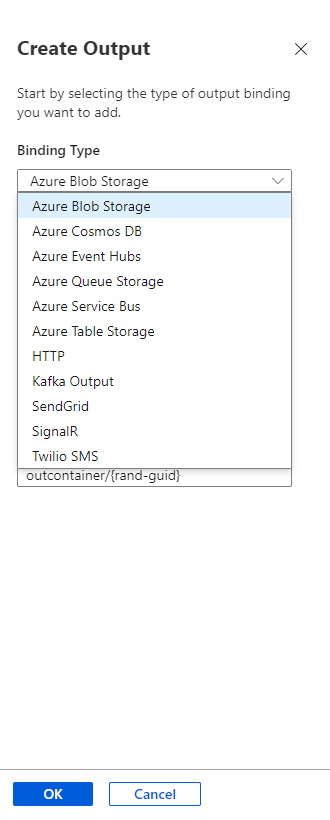 Screenshot of the Add output options.