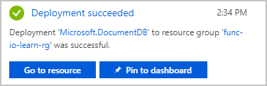 Screenshot of a notification that database account deployment has completed.