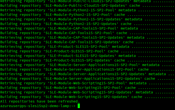 Screenshot of console output of zypper refresh.