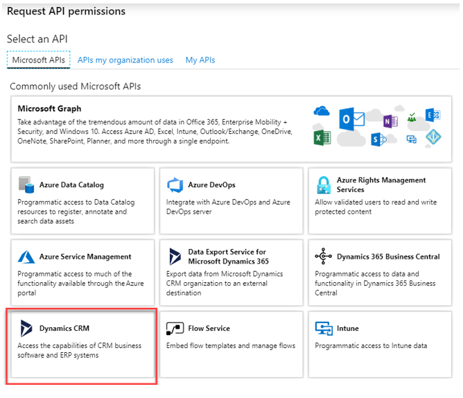 Screenshot of Request API permissions tab.