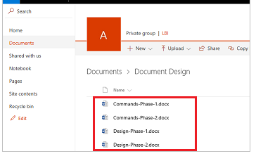 Screenshot of a list of the same files in SharePoint.