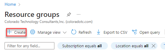 Screenshot of the create new resource button.