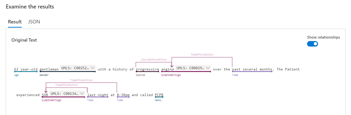 Screenshot showing the content of the Result tab.