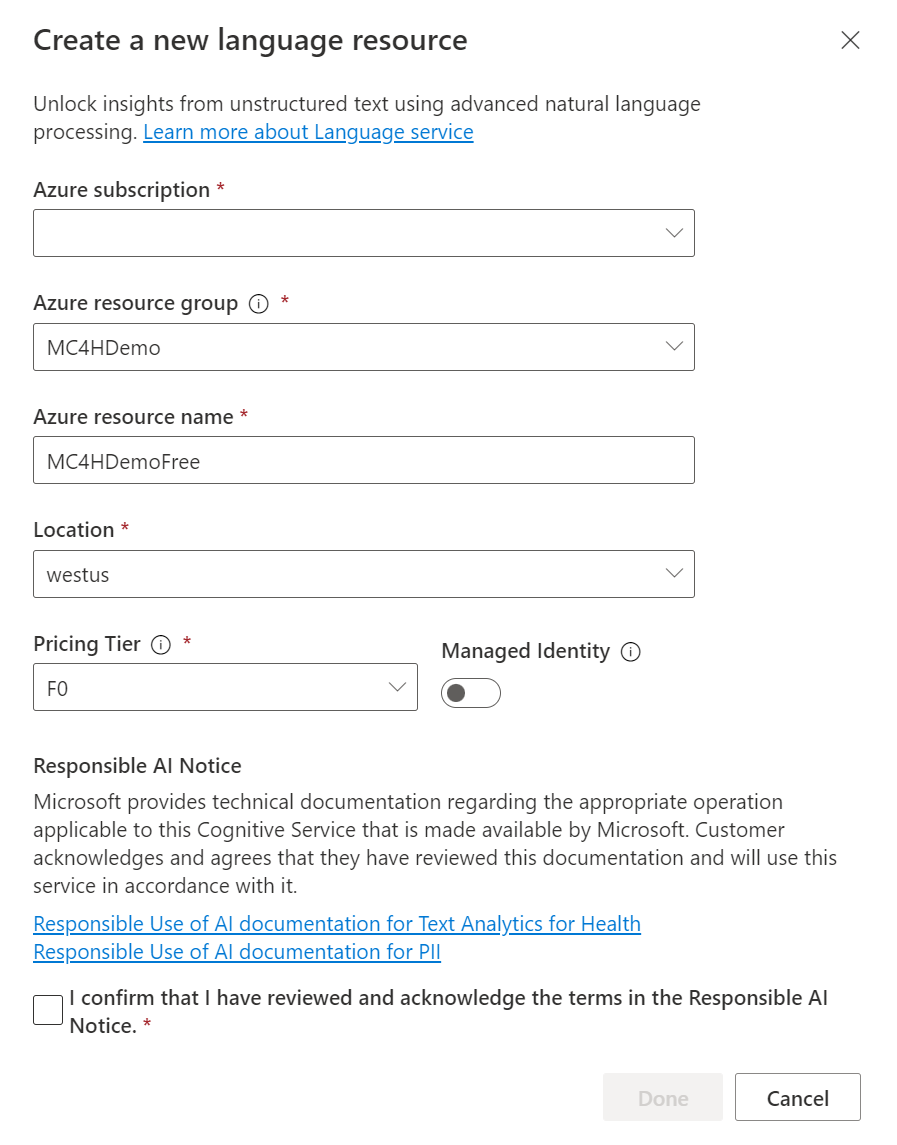 Screenshot of the Create a new language resource dialog.
