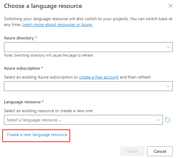 Screenshot of the Choose a language resource dialog.