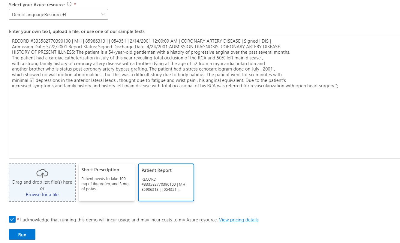 Screenshot of the Patient Report sample text.