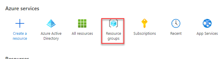 Screenshot of the Resource groups button in Azure services.