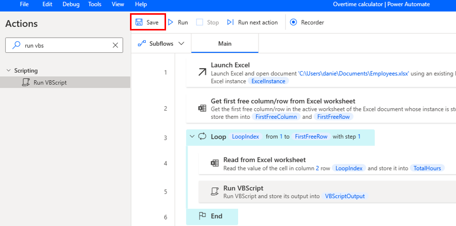 Screenshot of the save flow button.