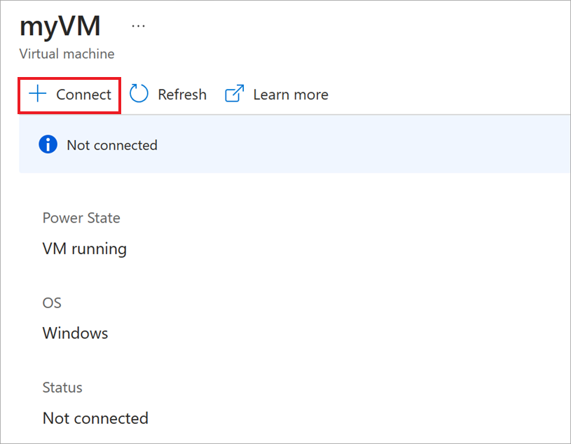 Screenshot of the Azure portal, showing the Virtual Machines pane.