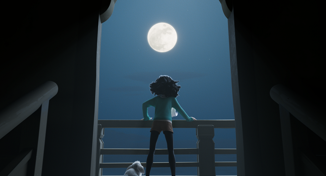 Image that shows Fei Fei and Bungee looking at the Moon.