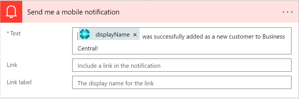 Screenshot of the send me a mobile notification window.