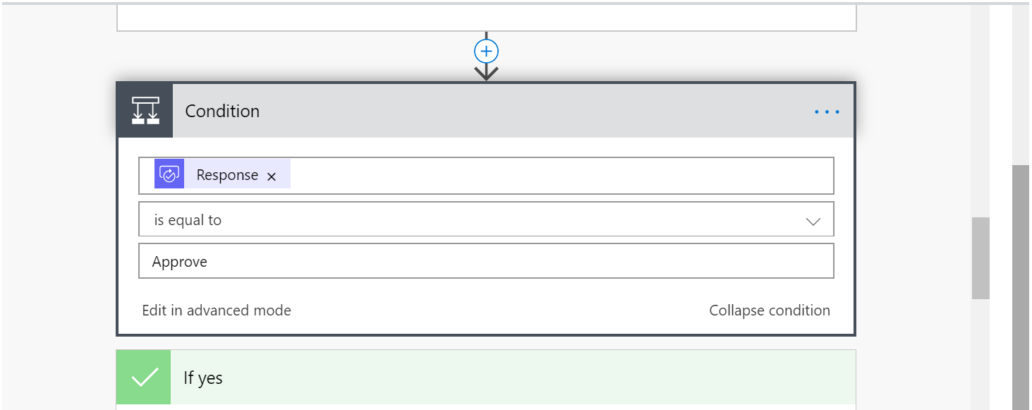 Screenshot of the condition action in an approval template.