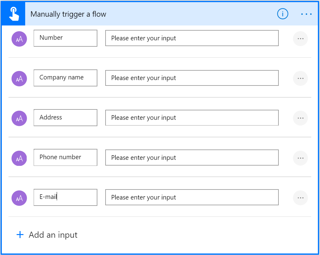 Screenshot of the Mamually trigger a flow settings.