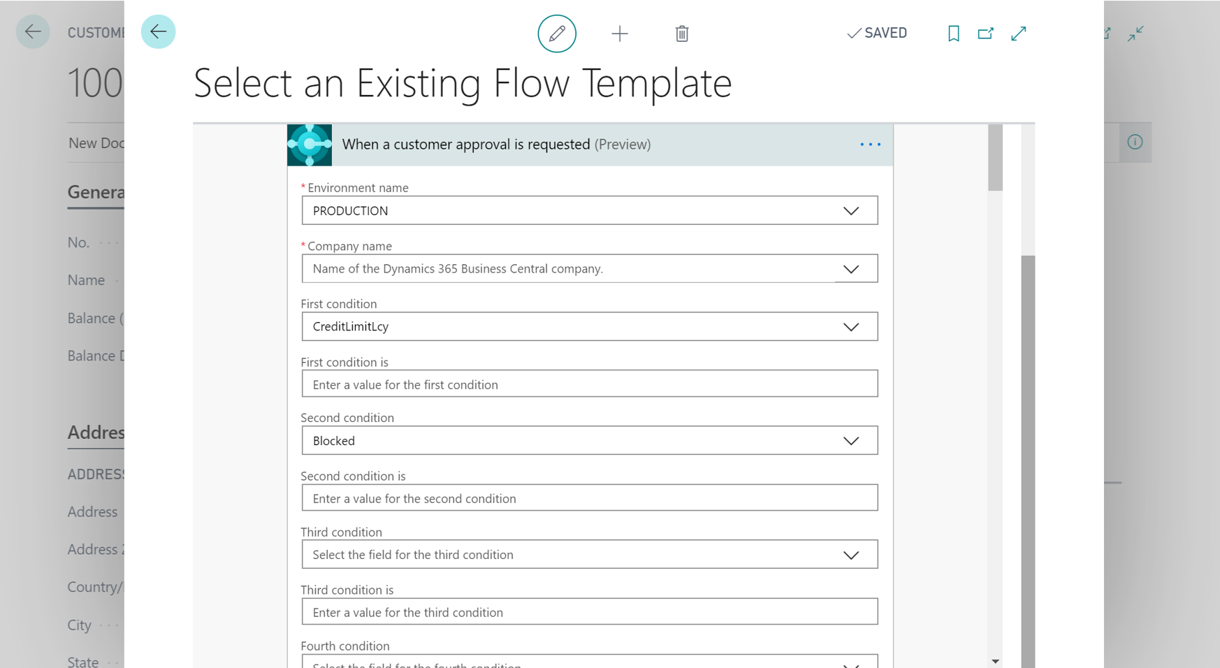 Screenshot of the necessary parameters in Power Automate designer.