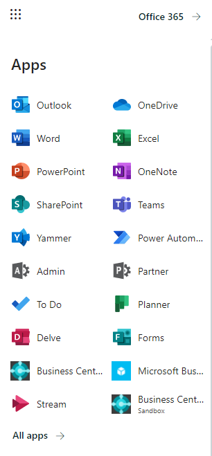 Screenshot of the App launcher with apps available.