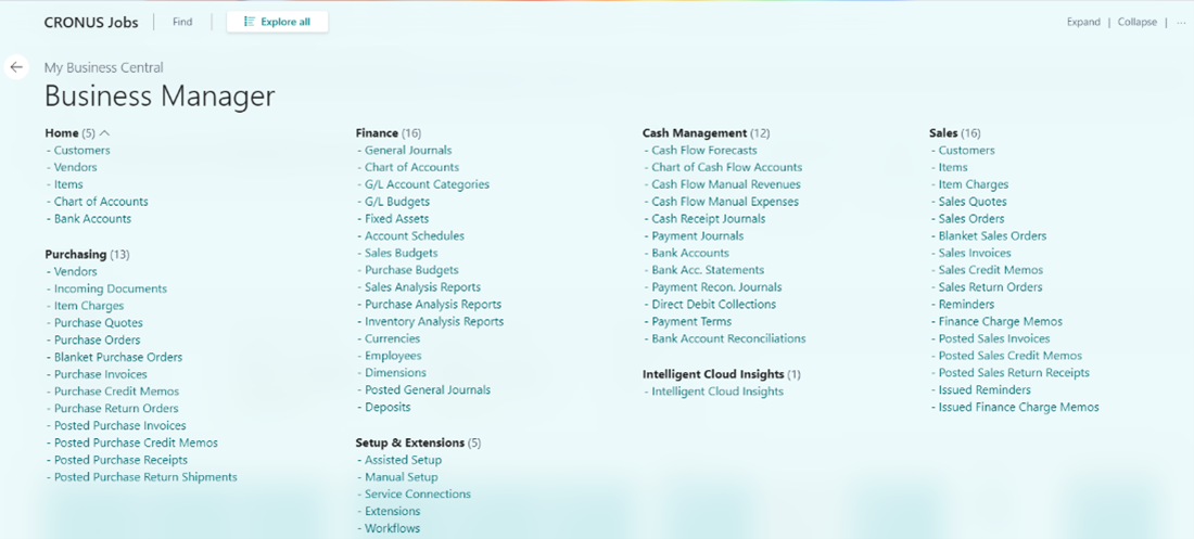 Screenshot of the Role Explorer page with business features available.
