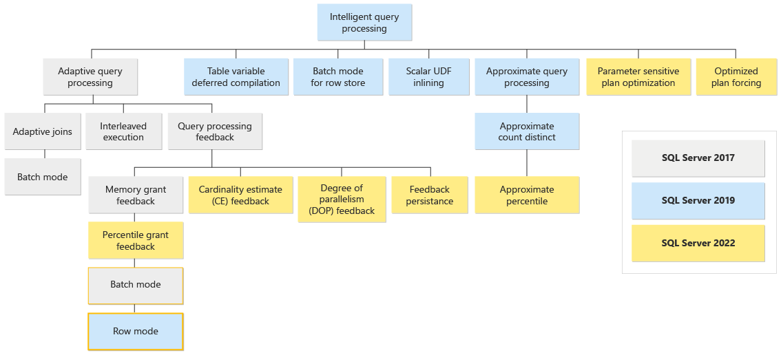 Diagram of the Intelligent Query Processing feature family.