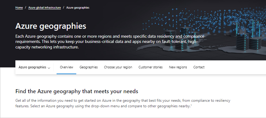 Screenshot of the Azure global infrastructure and Azure geographies website.