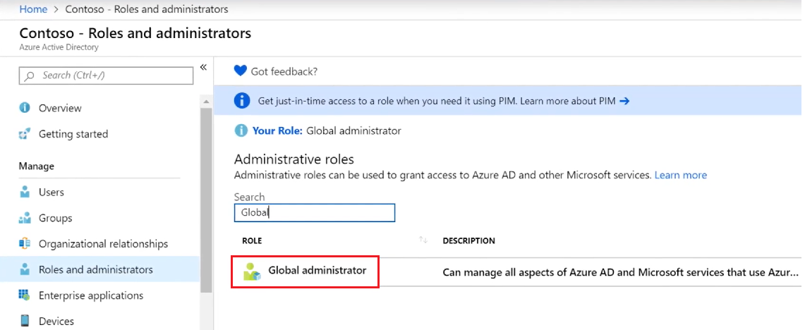 Diagram that shows Global Administrator role in Microsoft Entra ID.