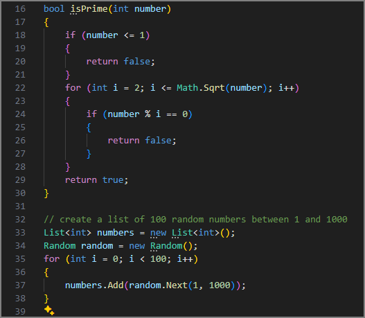 Screenshot showing GitHub Copilot completing the list of numbers.