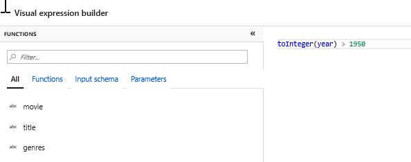 Screenshot that shows the Expression Builder with the filter condition verified in the Data preview pane.