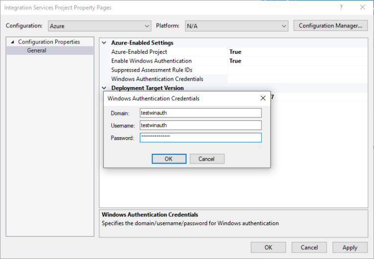Screenshot showing how to configure Windows Authentication.