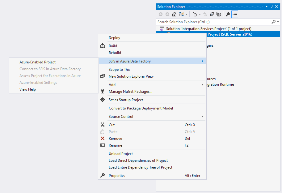 Screenshot showing how to enable SSIS in Azure Data Factory.