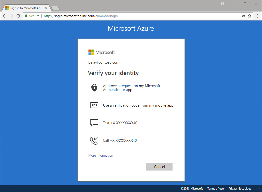 Screen capture from the Microsoft authenticator app showing ways to verify your identity.