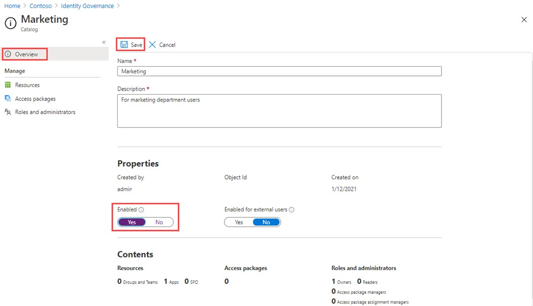 Screenshot of the properties being enabled. Update the name of the package or its description.
