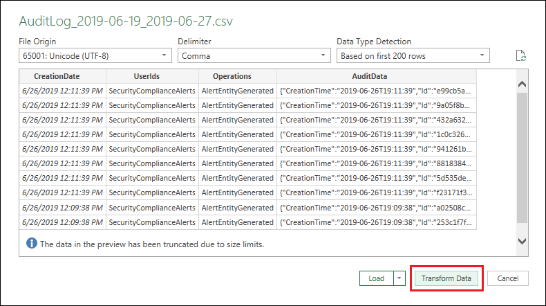 Screenshot showing the Transform Data button in Excel.