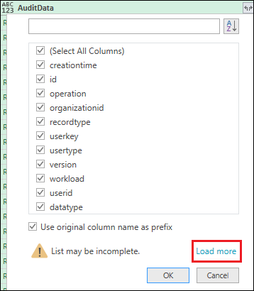 Screenshot showing where to select Load more to display the full list of properties.