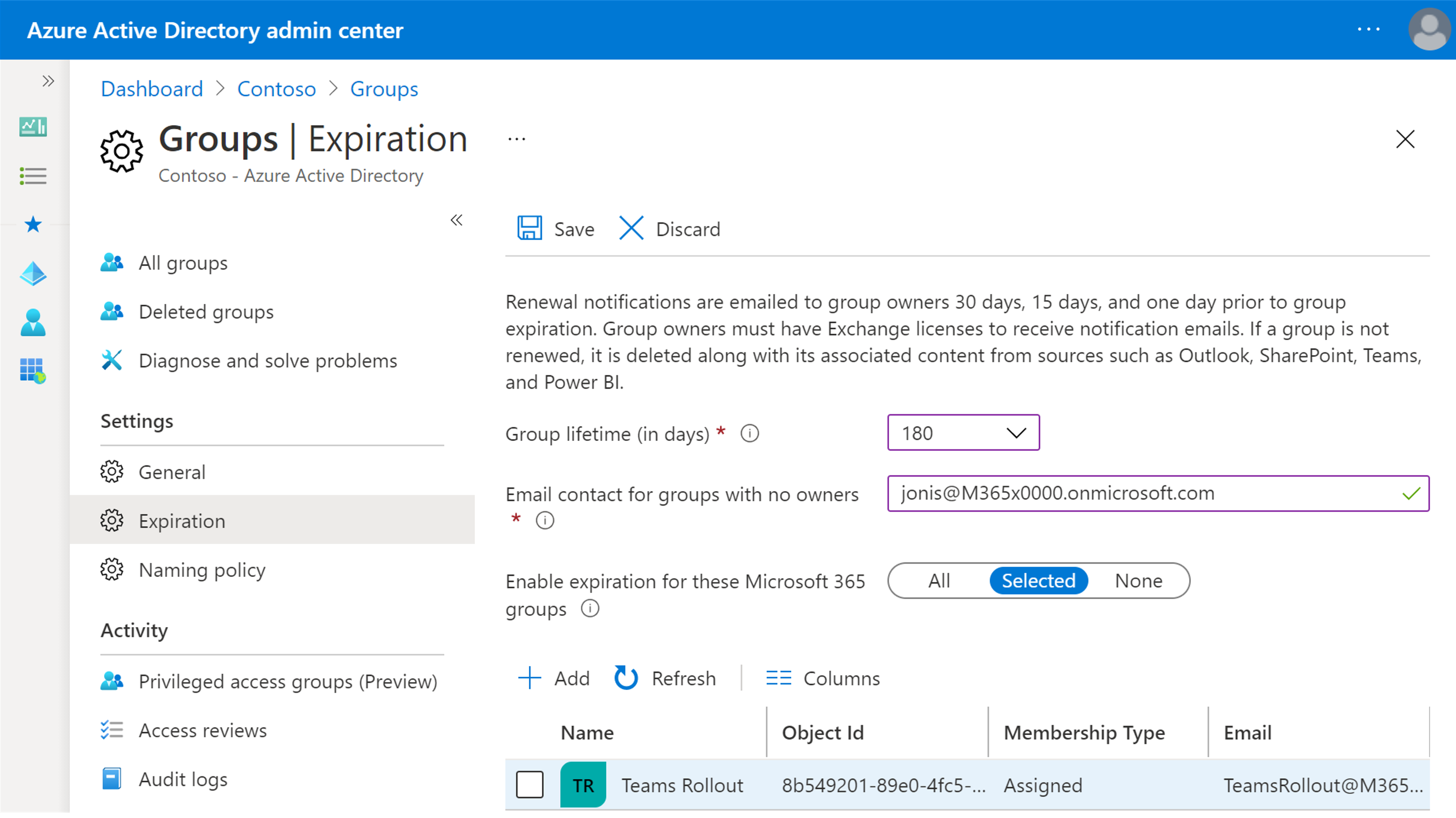 Screenshot of Expiration policy in Microsoft Entra ID.