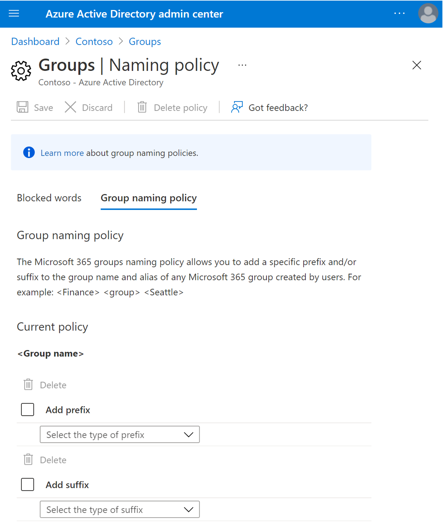 Screenshot of Naming Policy Configuration.