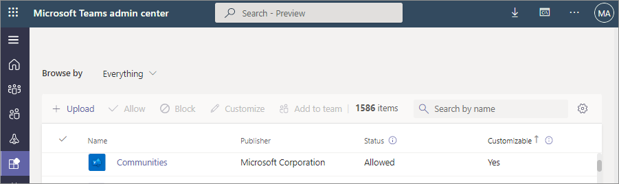  Screenshot of customizable app on Manage apps page.