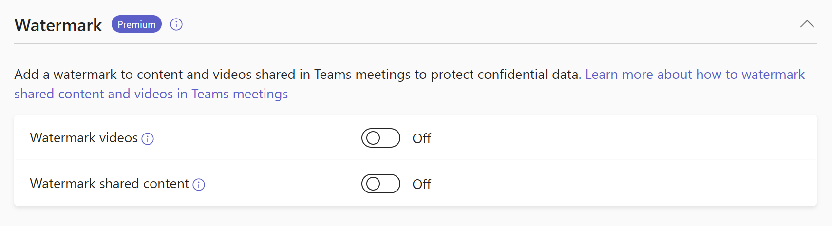 Screenshot of Teams meetings watermark policies.