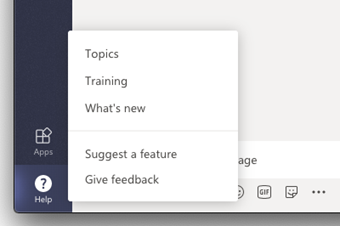 Screenshot of Give feedback option in Teams.
