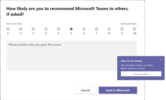 Screenshot of Give feedback using Surveys in Teams.