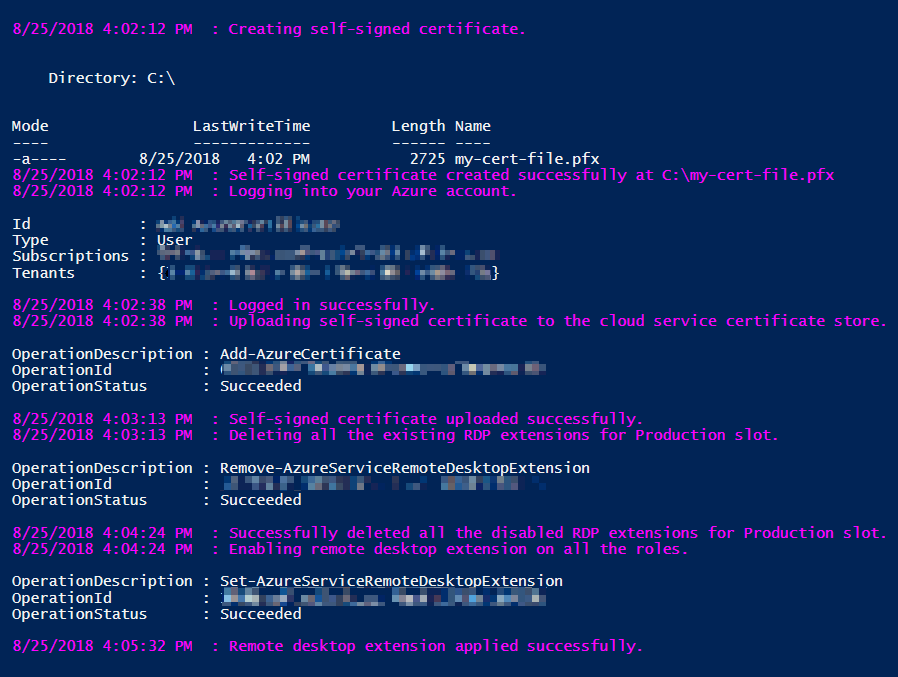 Screenshot of an example output of the PowerShell script.