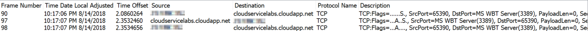 Screenshot of split network trace.