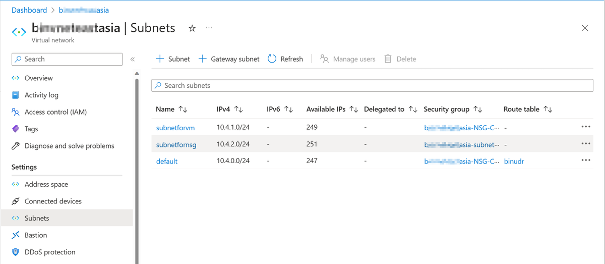 Screenshot that shows the subnet and its route table.