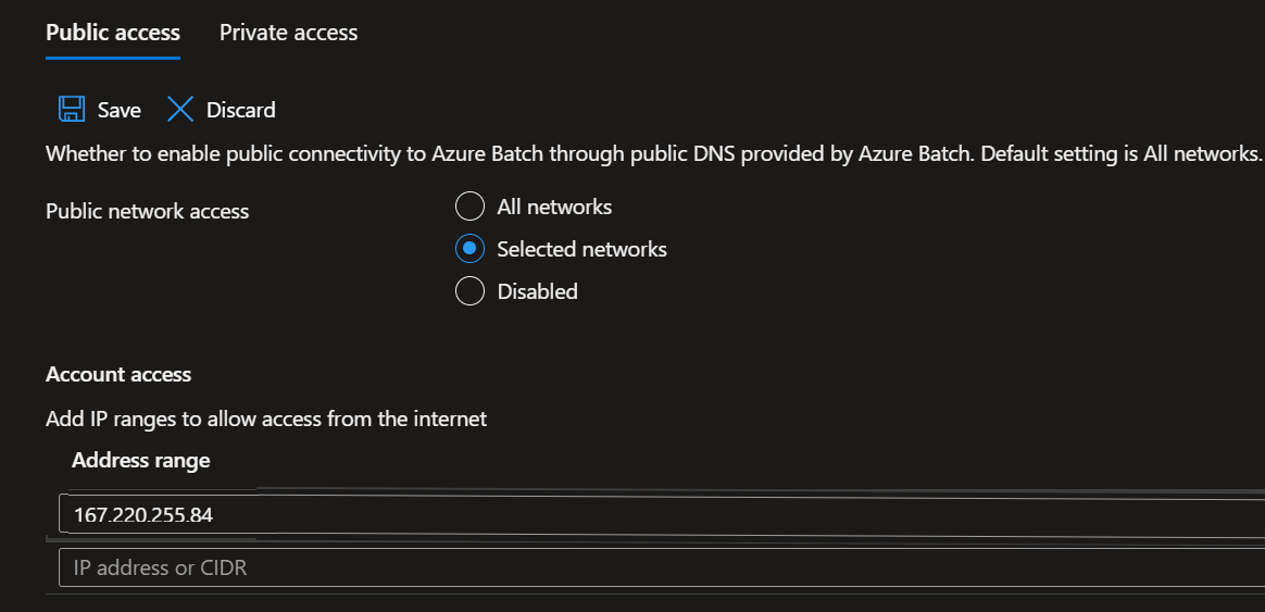 Screenshot that shows the added IP address under the Address range.