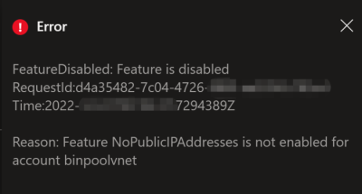Screenshot of the error message in the notification.