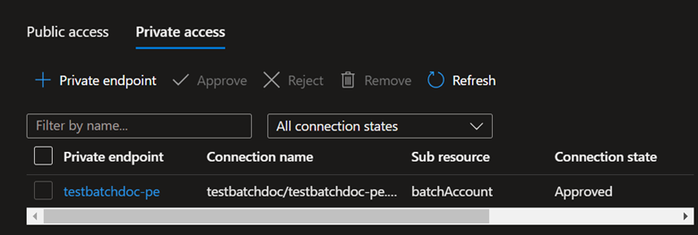 Screenshot of the private endpoint.