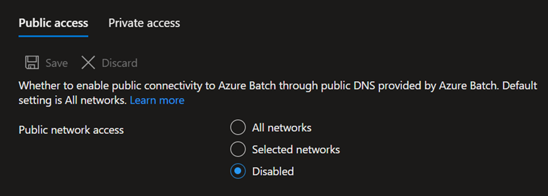 Screenshot that shows three options of public network access.