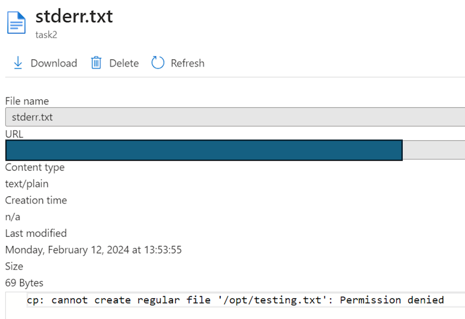 Screenshot that shows the 'Permission denied' error in the stderr.txt file.