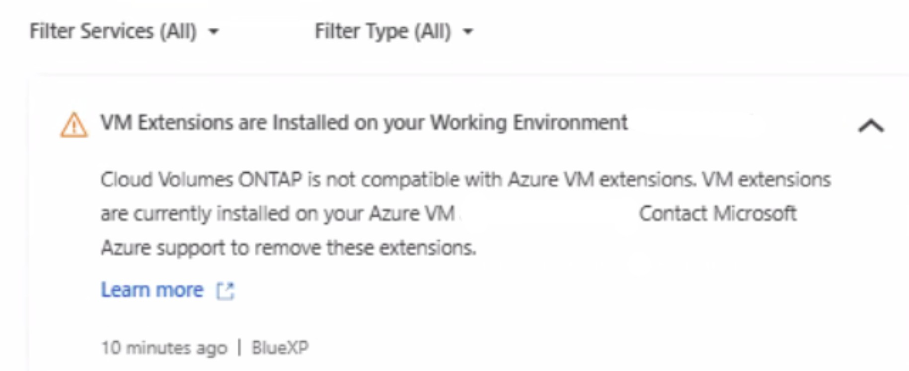 You receive an error message that states that Cloud Volumes ONTAP isn't compatible with Azure VM Extensions.