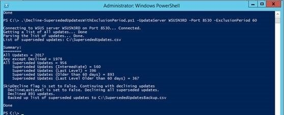 Screenshot of the Windows PowerShell window with ExclusionPeriod 60 running.