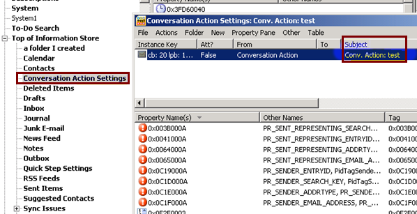 Screenshot that shows the Conversation Action Settings folder.